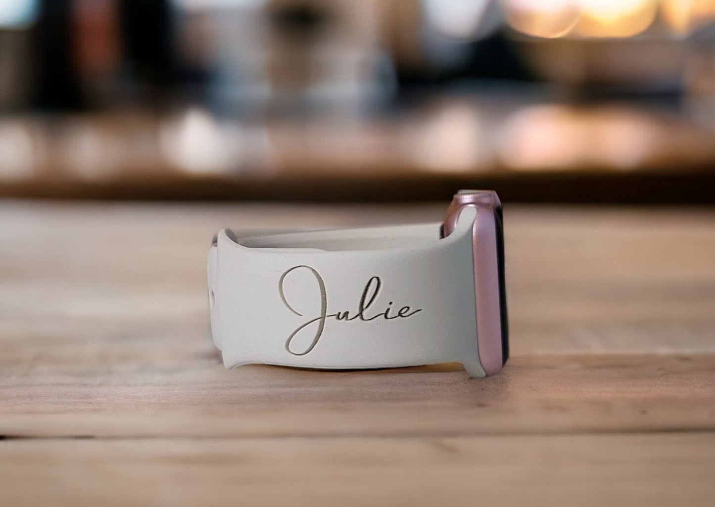 FIRST NAME & BOUQUET OF FLOWERS Laser Engraved Apple Compatible Watch Band