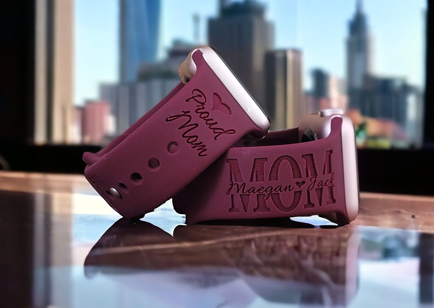 PROUD MOM WITH CHILDREN NAMES Engraved Apple Compatible Band