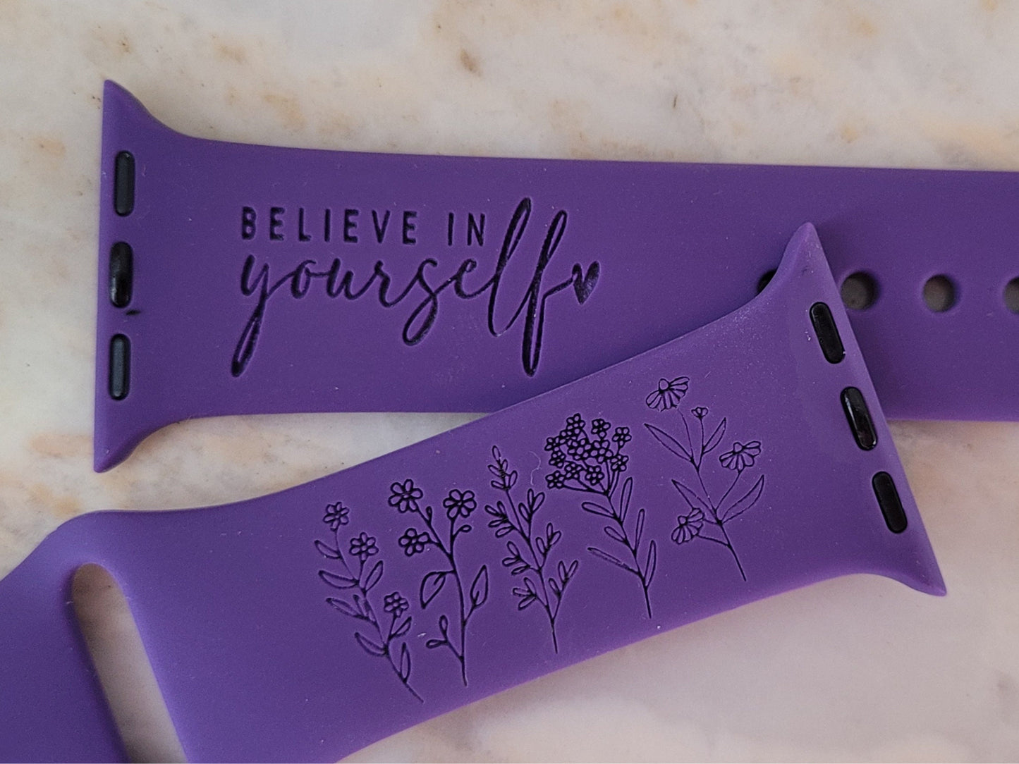 Engraved Watch Band, Ready to Ship, Apple Compatible, Silicone, Believe in Yourself, Affirmation, Mantra